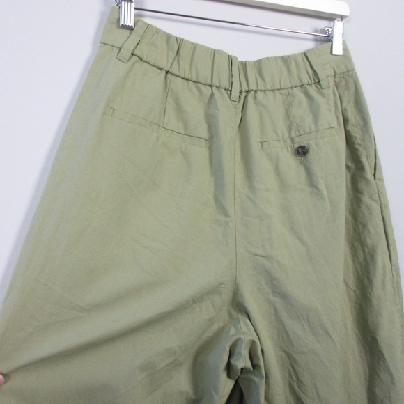 Uniqlo Pleated Cropped Pants High Waist Wide Leg Casual Green Linen Rayon 398 - Picture 8 of 13